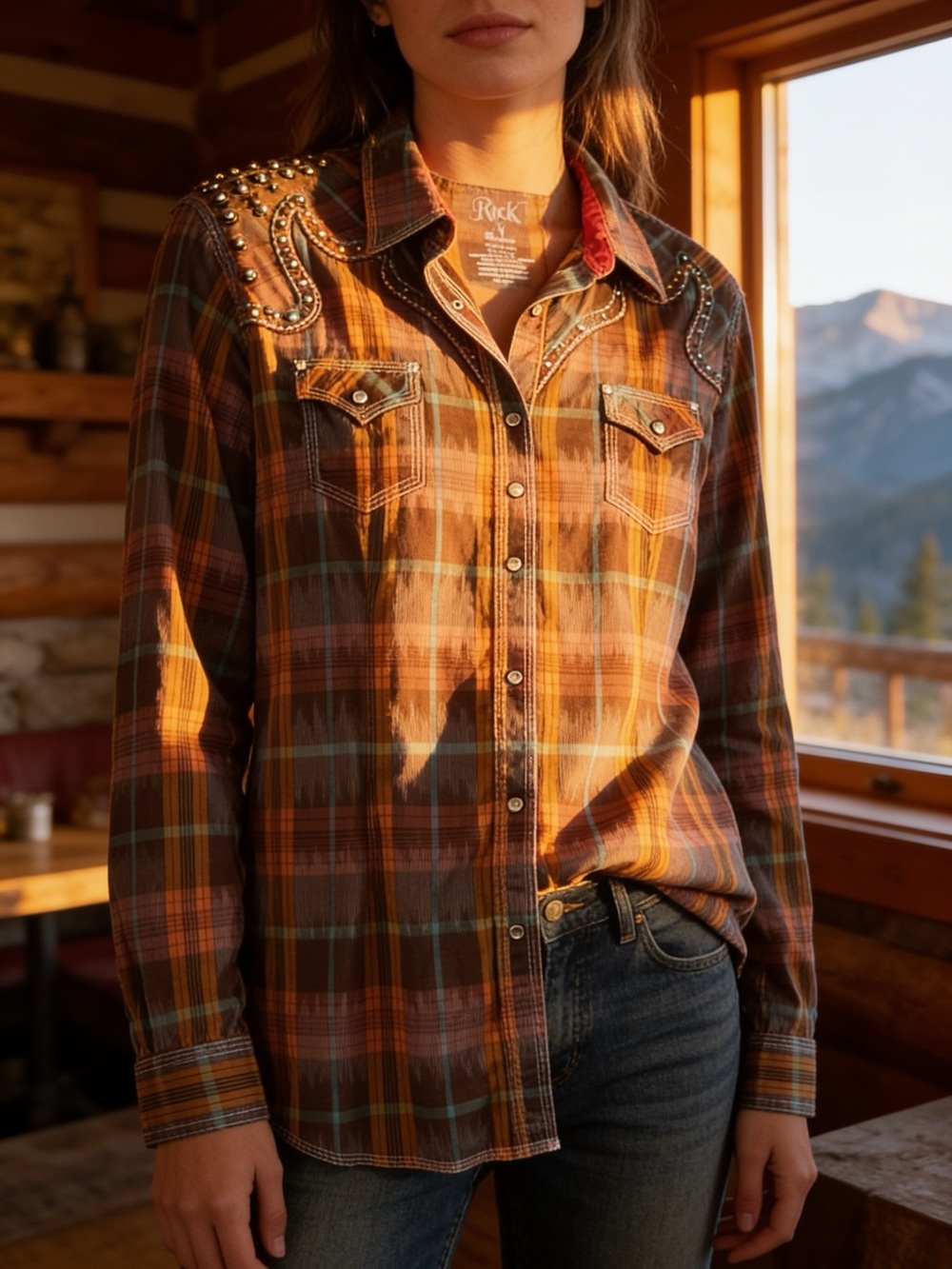 Wrangler Rock 47 Women's Western Pearl Snap Shirt Plaid Embellished - XL Cowgirl